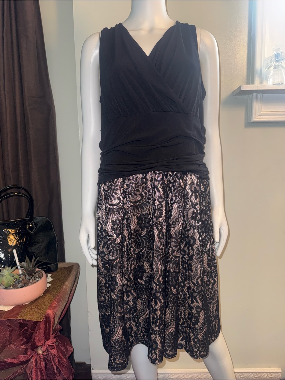 Enfocus Studio Black Lace Skirt with Blush Underlay